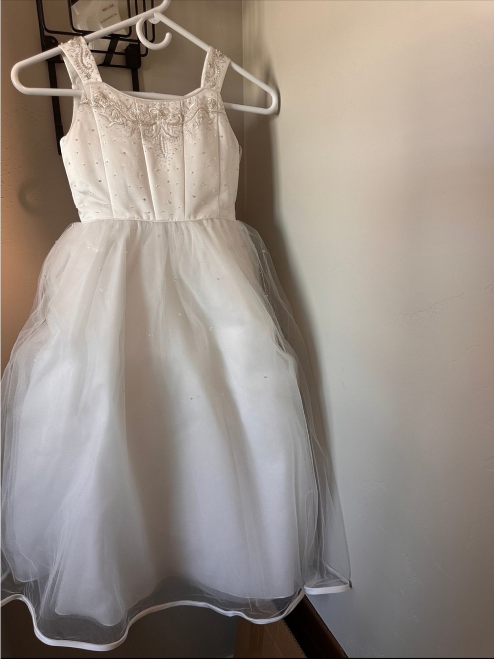 White Beaded Tulle Formal Dress for Girls by